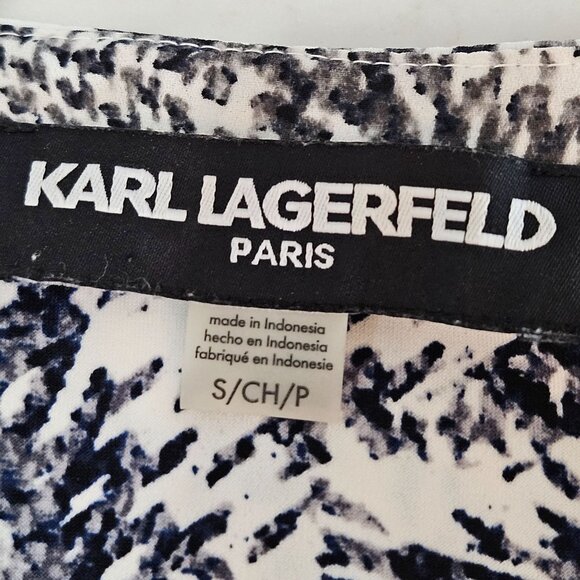 Karl Lagerfeld Paris Knit Blouse Small Black & White Abstract Long Sleeve Top - Picture 5 of 7